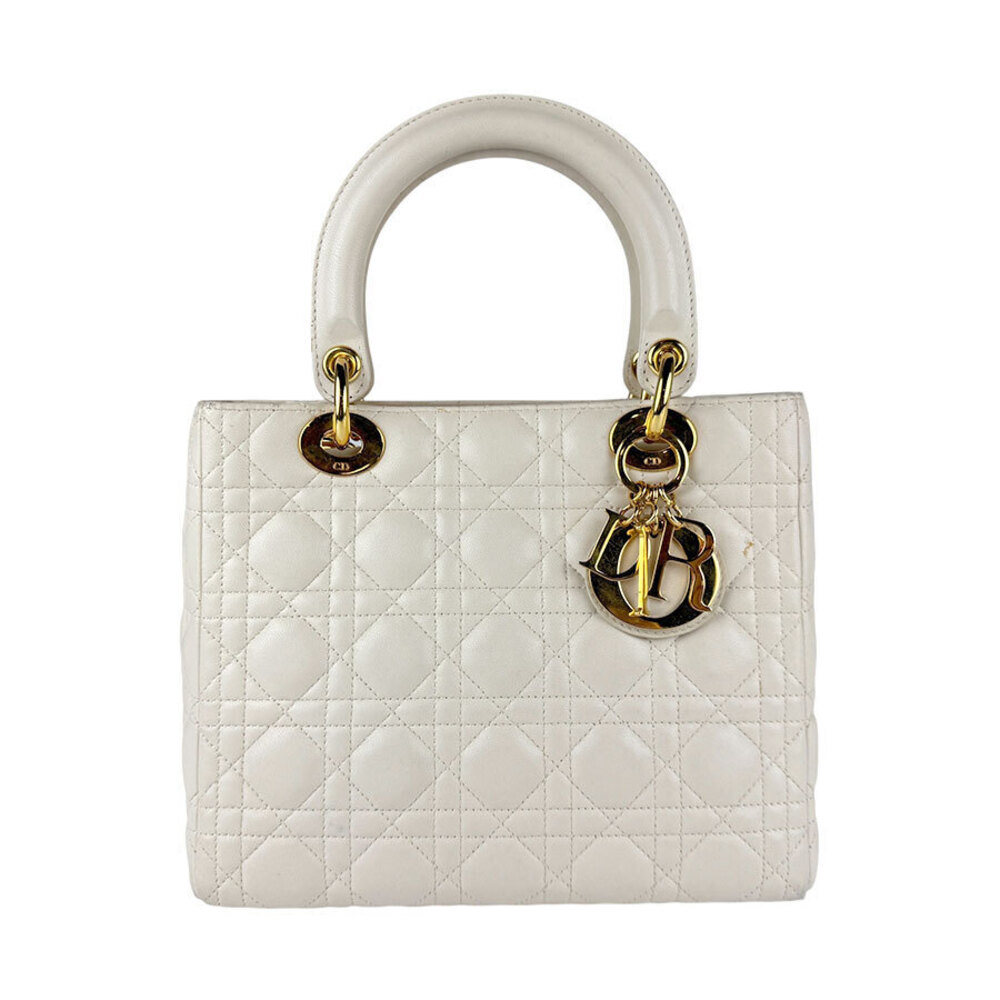 Christian Dior Lambskin 2Way Shoulder Bag Ivory White Gold